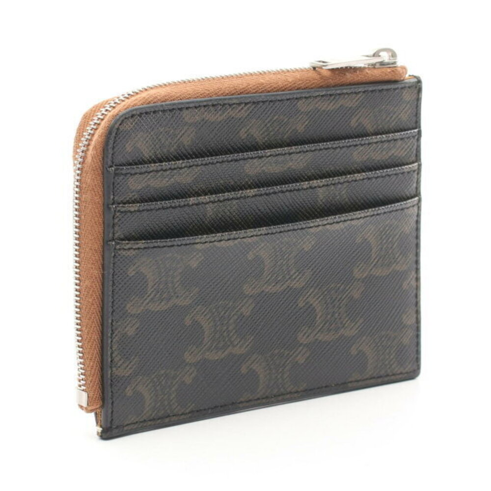 Celine Wallet card holder Leather Brown Triomphe Zipped Canvas
